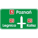 E-1 Tablica przeddrogowskazowa. Uprzedza o skrzyżowaniu. Umieszczone na tym znaku wzory innych znaków informują o występowaniu tych znaków na drogach, wskazanych na znaku